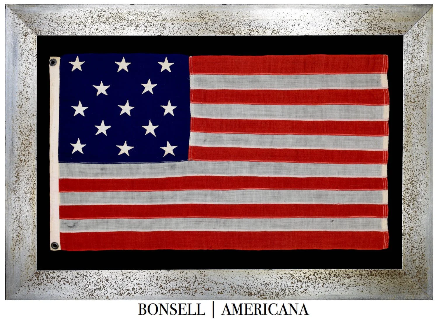 Elongated 13 Star Antique US Flag with a 3-2-3-2-3 Pattern | Circa